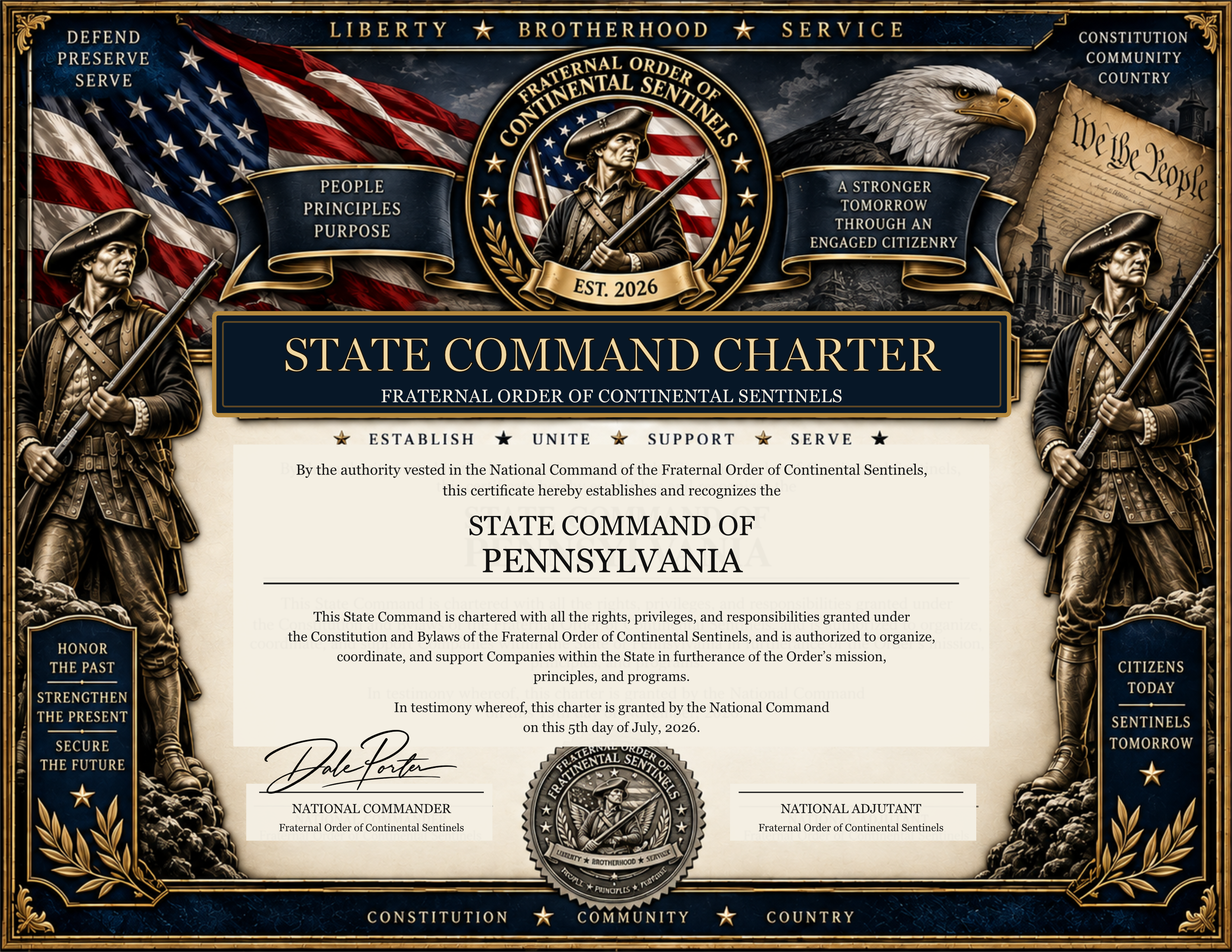 Pennsylvania State Command ceremonial charter certificate